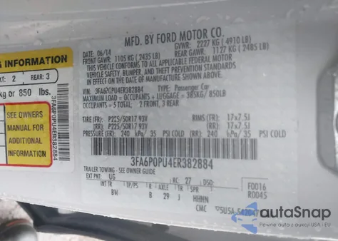 2014 Ford Fusion Energi Se Luxury z USA, uszkodzony, nr VIN 3FA6P0PU4ER382884